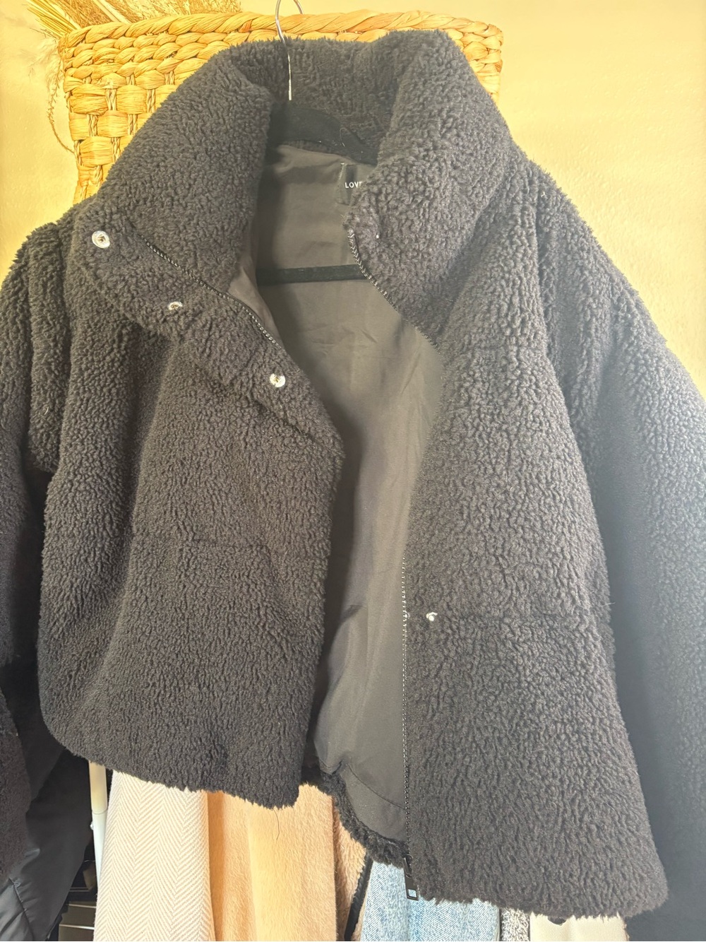 Love Tree Black Sherpa Puffer Jacket